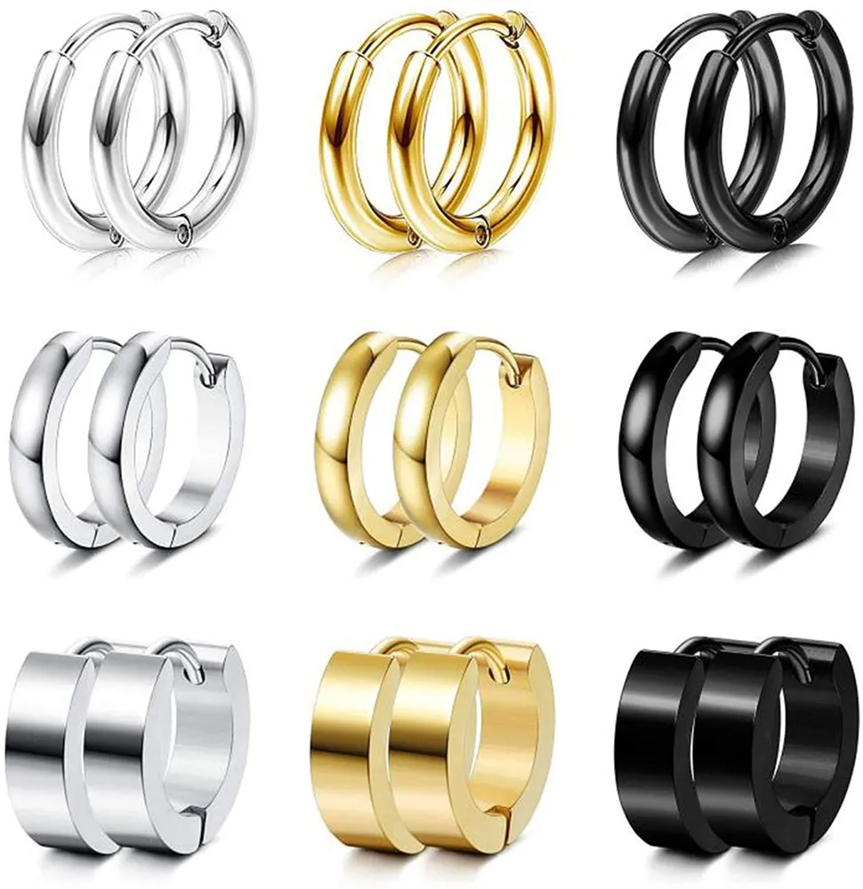 9 Pairs Stainless Small Hoop Earrings Set for Men Women Huggie Hoop Earrings - Grocery