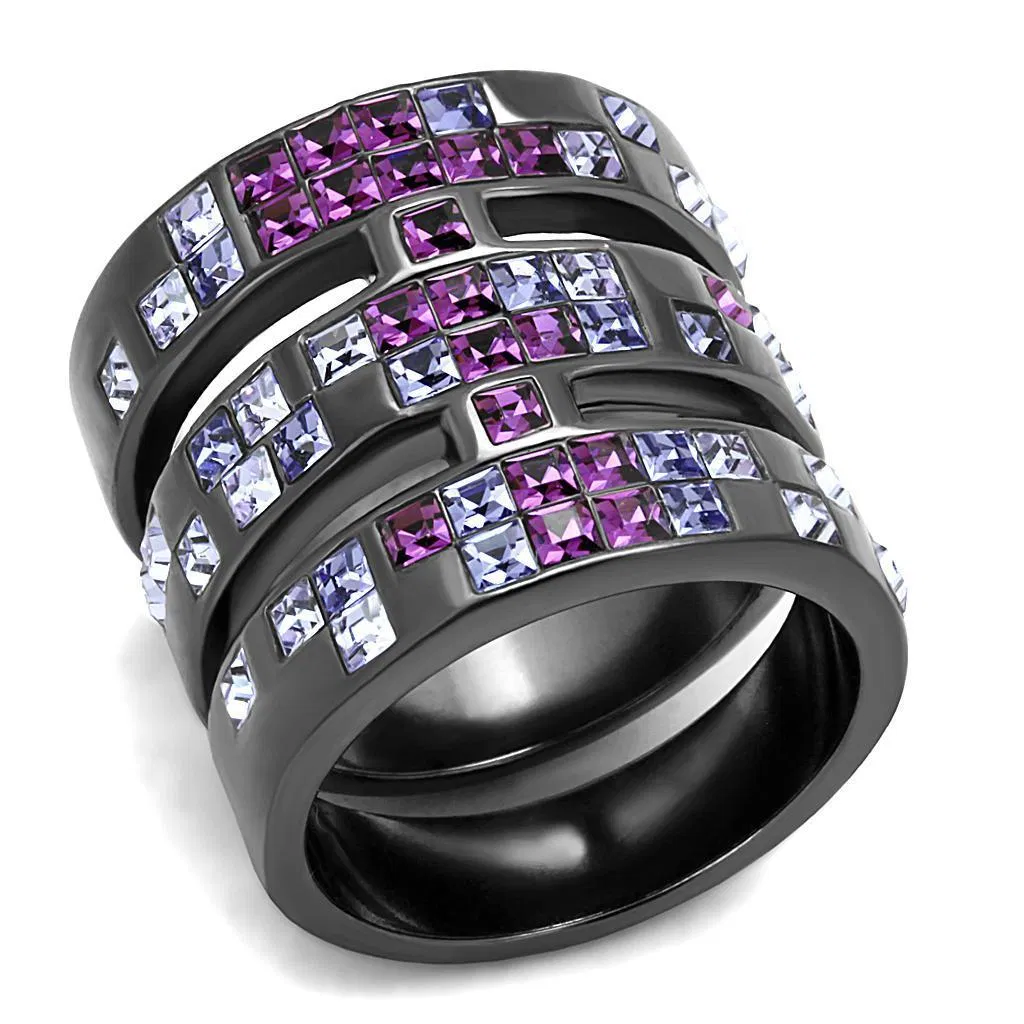 TK2734 - IP Light Black (IP Gun) Stainless Steel Ring with Top Grade Crystal in Multi Color - Grocery