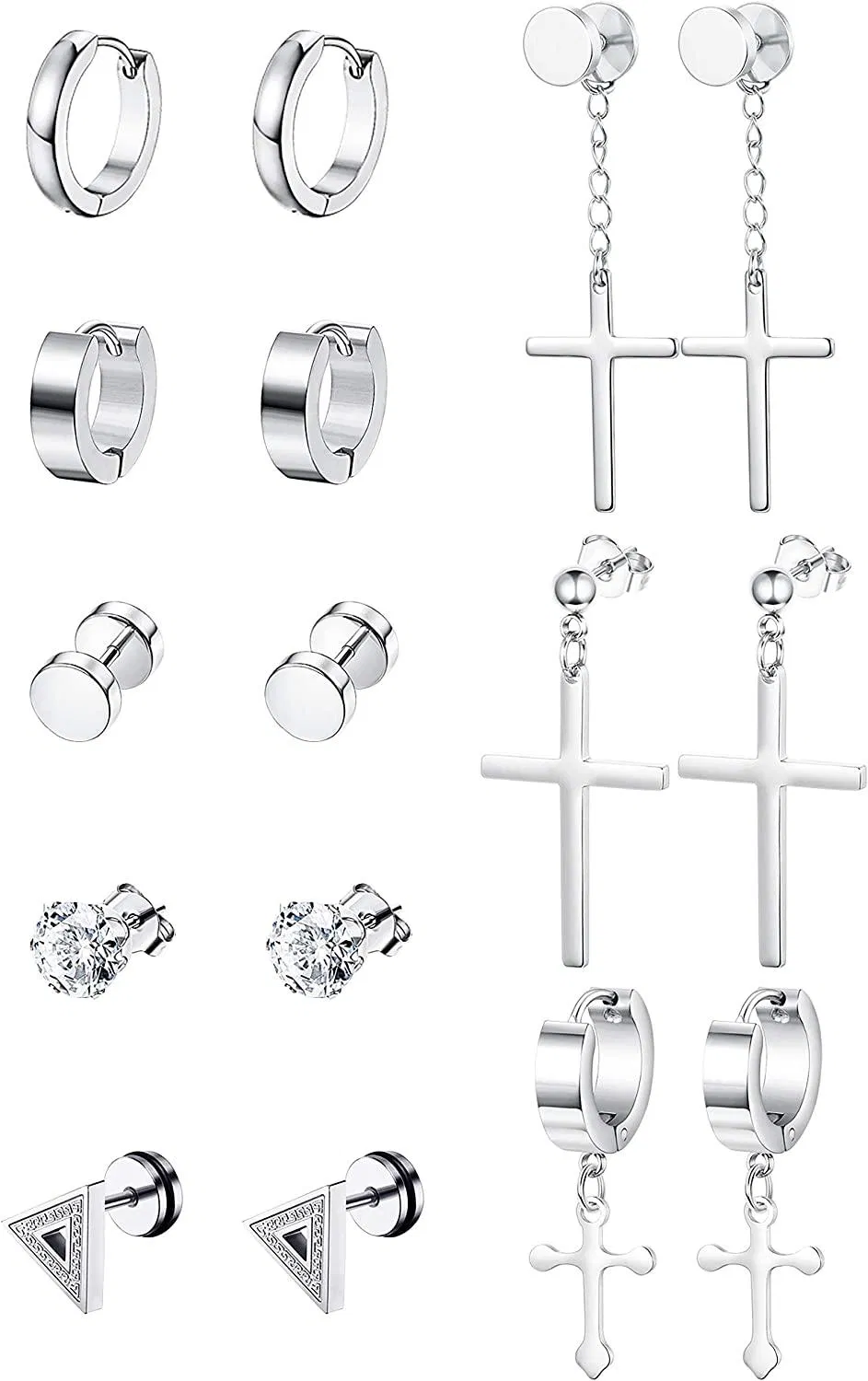 Stainless Dangle Hinged Hoop Earrings for Men Women Huggie Drop Earrings 3-8Pairs - Grocery