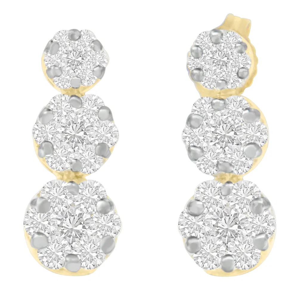 14K Yellow Gold Round-cut Diamond Earring (2 cttw, I-J Color, VS1-VS2 Clarity) - Grocery