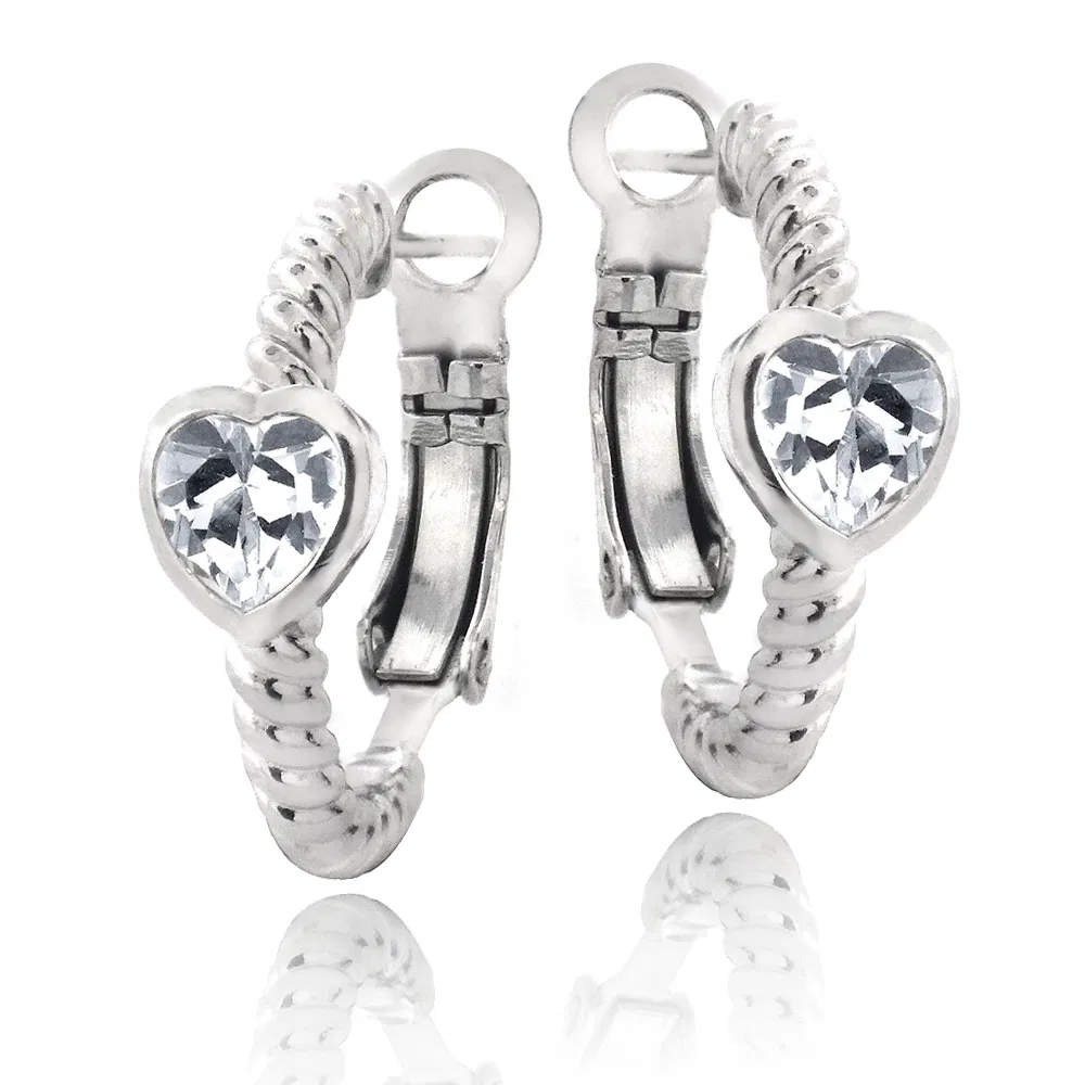Silver Tone Created White Sapphire Heart Shrimp Clutchless Earrings - Grocery