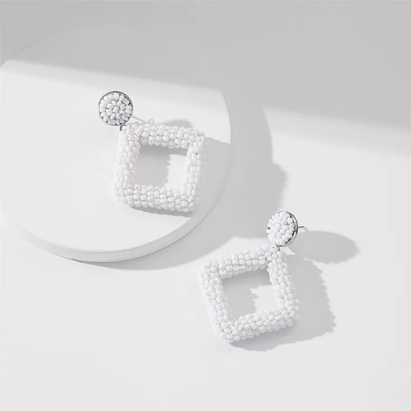 Hand-wound Square Rice Bead Earrings - Grocery