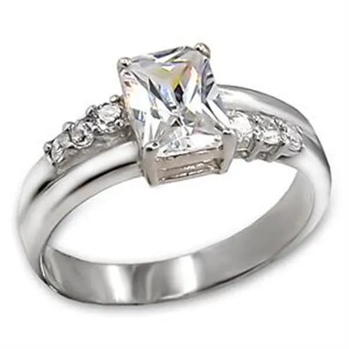 LOAS718 - High-Polished 925 Sterling Silver Ring with AAA Grade CZ in Clear - Grocery