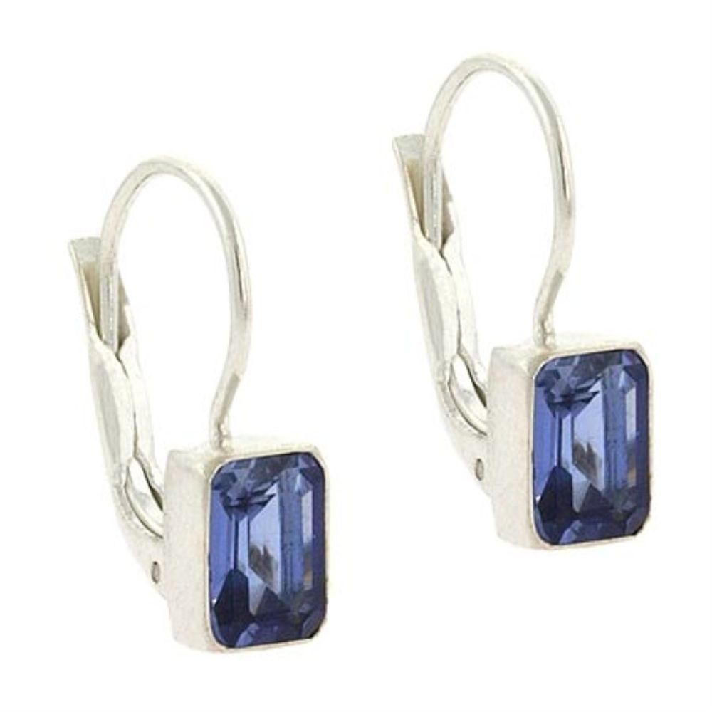 Sterling Silver Tanzanite cz stone emerald cut LeverBack Lever Back Earrings - Grocery