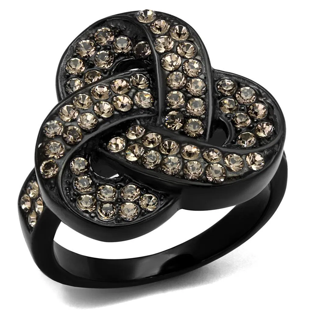 TK2347 - IP Black(Ion Plating) Stainless Steel Ring with Top Grade Crystal in Light Smoked - Grocery