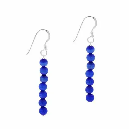Sterling Silver Dark Blue Cats Eye Beaded Dangle Earrings - Grocery
