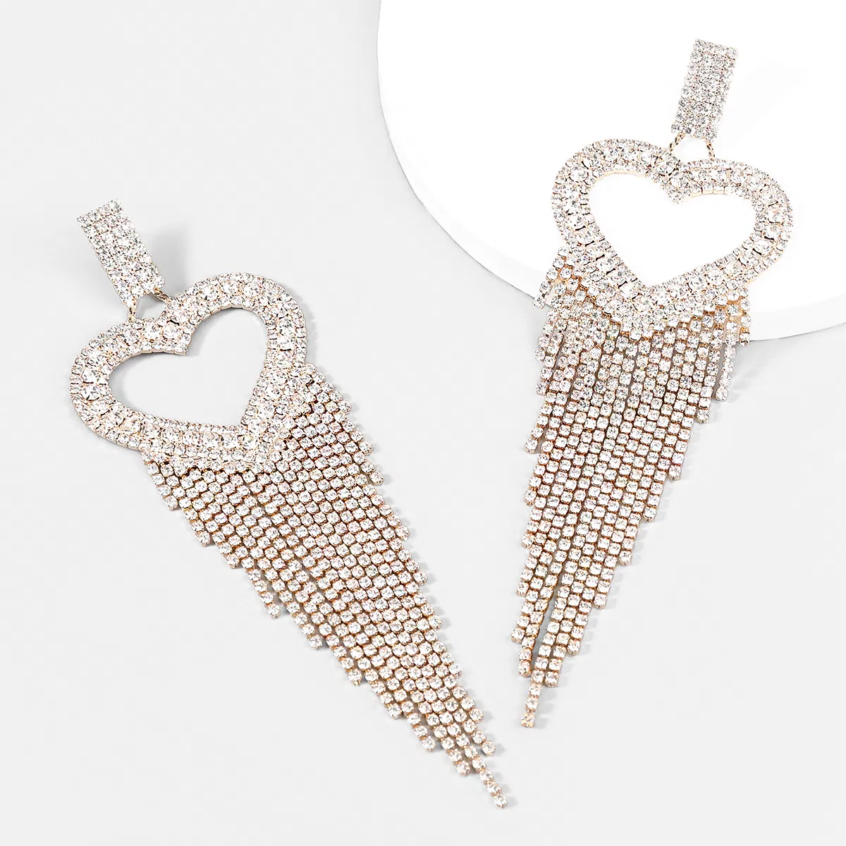 Alloy Diamond-encrusted Love Tassel Earrings Female - Grocery