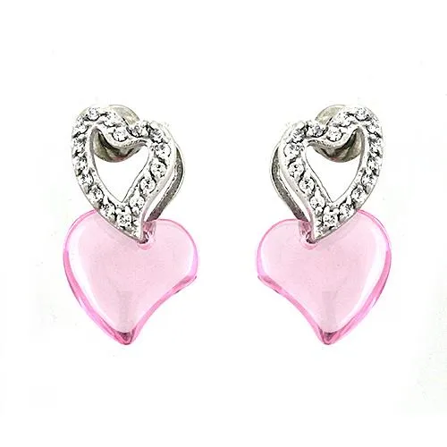 LOAS1333 - Rhodium 925 Sterling Silver Earrings with AAA Grade CZ in Rose - Grocery
