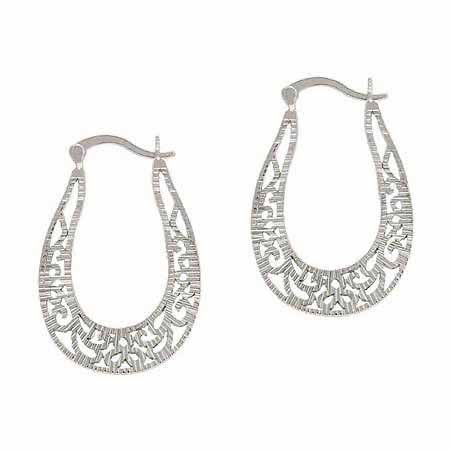 Sterling Silver Vintage Filigree Oval Hoop Earrings - Grocery
