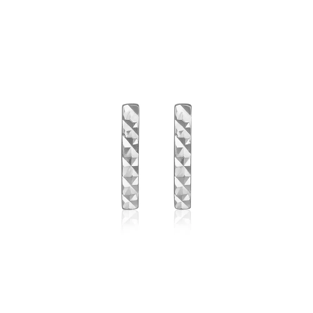 14k White Gold Textured Bar Earrings - Grocery