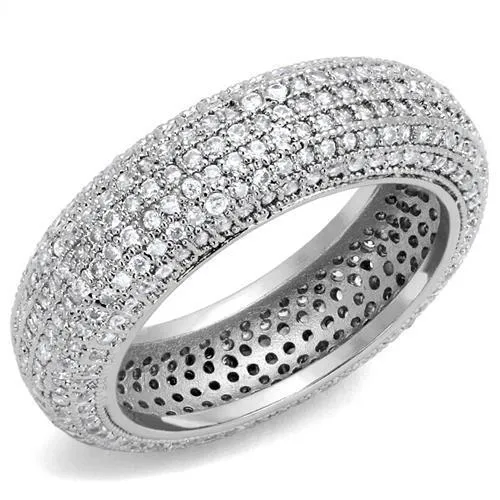 3W1273 - Rhodium Brass Ring with AAA Grade CZ in Clear - Grocery