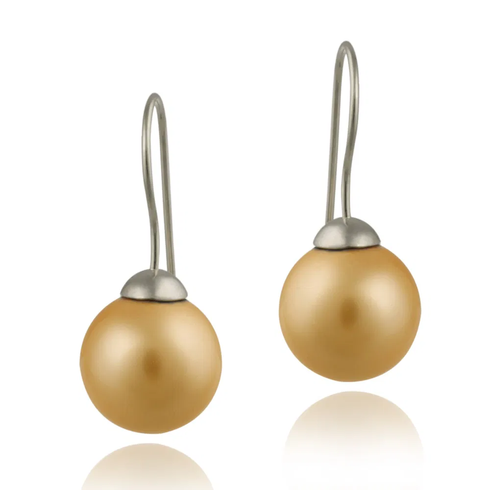 Sterling Silver 14mm Peach Shell Pearl Drop Earrings - Grocery