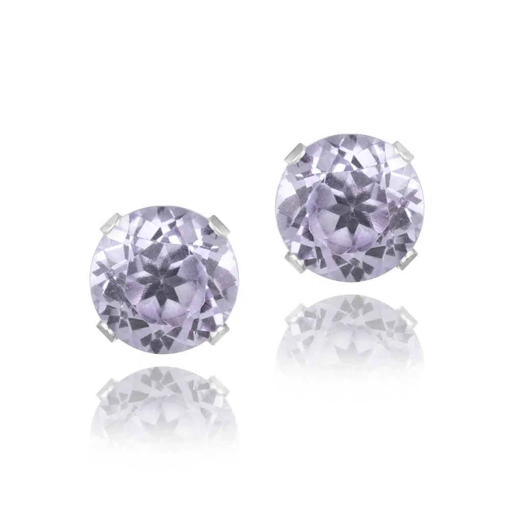 Sterling Silver 2.5ct Lavender CZ Stud Earrings, 7mm - Grocery