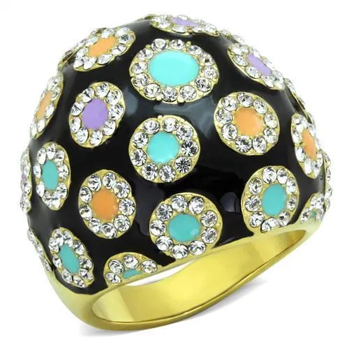 TK1625 - IP Gold(Ion Plating) Stainless Steel Ring with Top Grade Crystal in Clear - Grocery