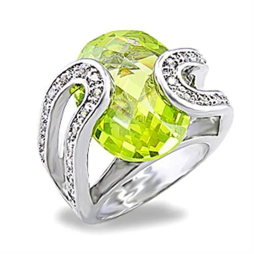 5X004 - Rhodium Brass Ring with AAA Grade CZ in Apple Green color - Grocery