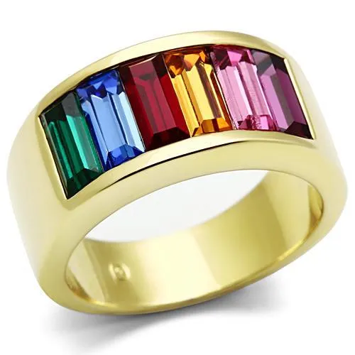 TK1415 - IP Gold(Ion Plating) Stainless Steel Ring with Top Grade Crystal in Multi Color - Grocery