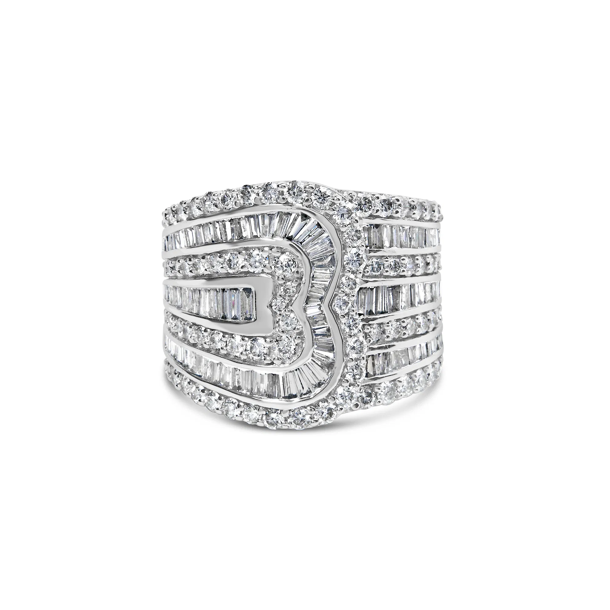 10K White Gold 2 1/2 Cttw Round and Baguette-Cut Diamond Multi-Row Bypass Ring (J-K Color, I2-I3 Clarity) - Grocery