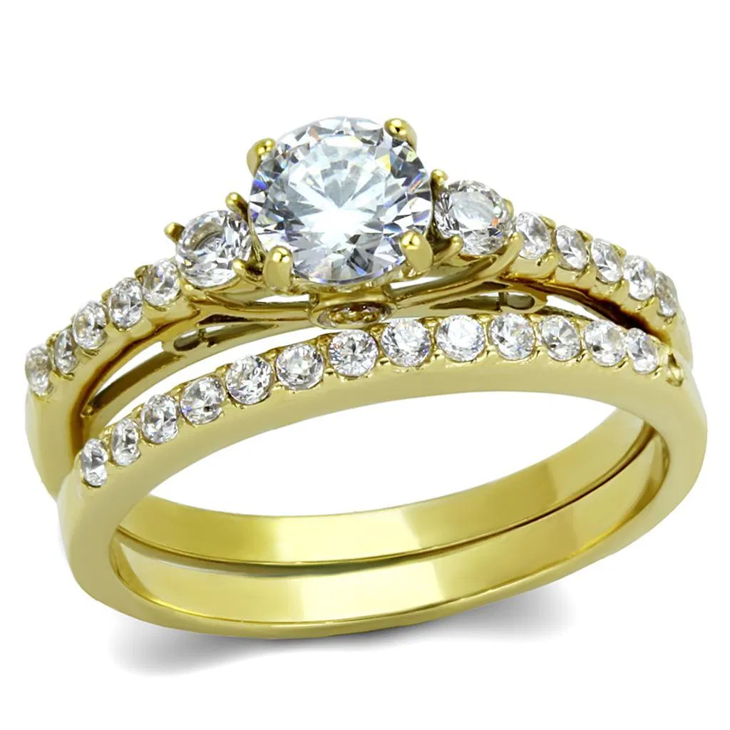 TK2133 - IP Gold(Ion Plating) Stainless Steel Ring with AAA Grade CZ in Clear - Grocery