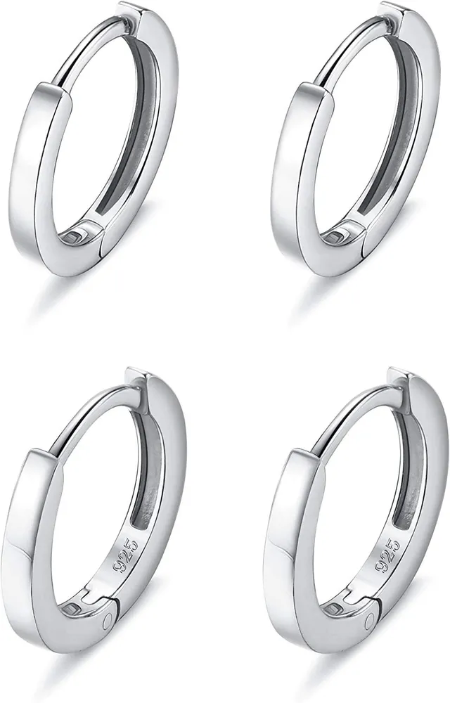 2Pairs Sterling Silver Cuff Earrings Set 18K Gold Plated Small Hoop Huggie Stud Earrings for Women - Grocery