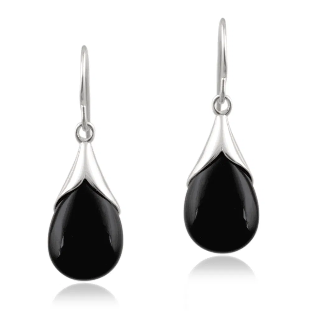 Sterling Silver Onyx Teardrop Dangle Earrings - Grocery
