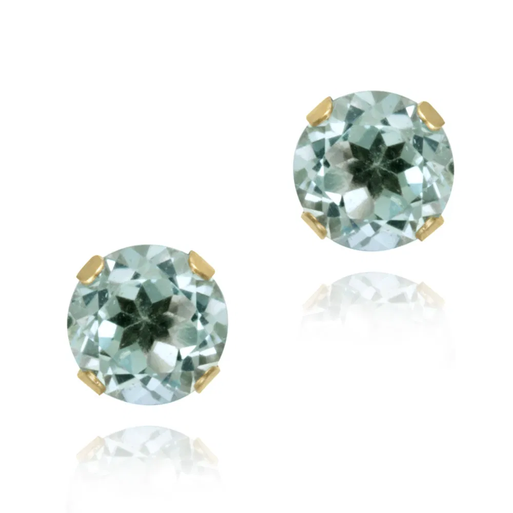 14K Yellow Gold 1.1ct Blue Topaz Stud Earrings, 5mm - Grocery