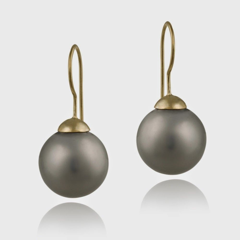 18K Gold over Sterling Silver 16mm Gray Shell Drop Earrings - Grocery