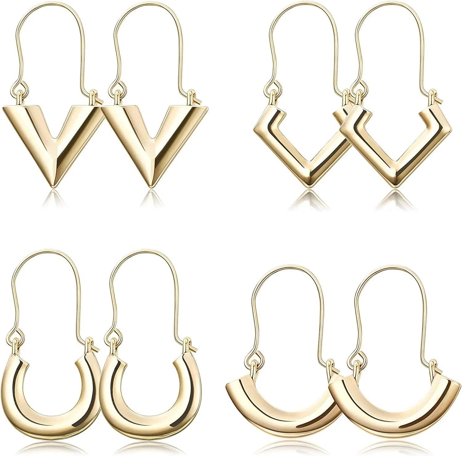 4 Pairs 20G Stainless Steel V-Shaped Geometric Earrings Drop Dangle Boho Hoop U Earrings for Women - Grocery