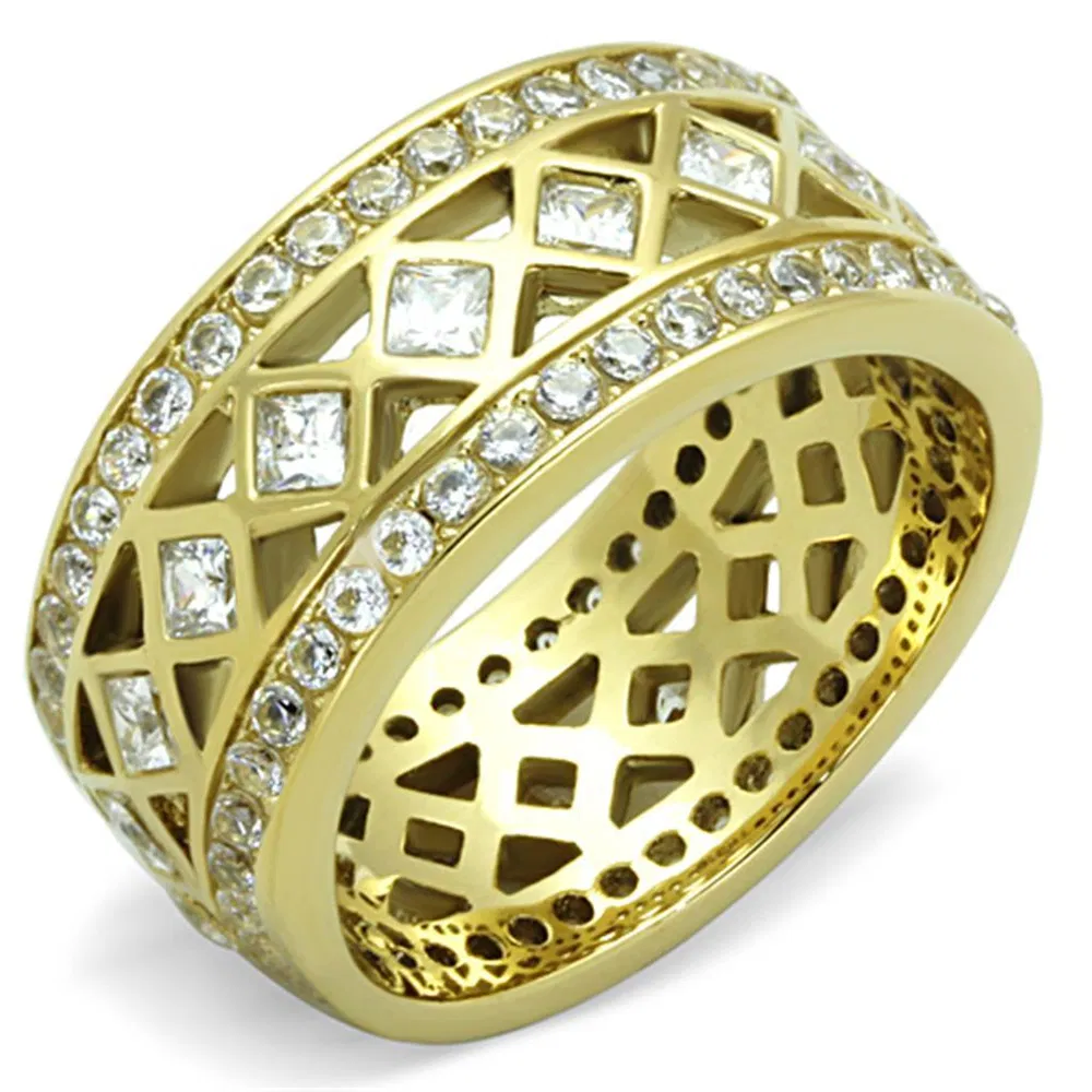 TK1558 - IP Gold(Ion Plating) Stainless Steel Ring with AAA Grade CZ in Clear - Grocery