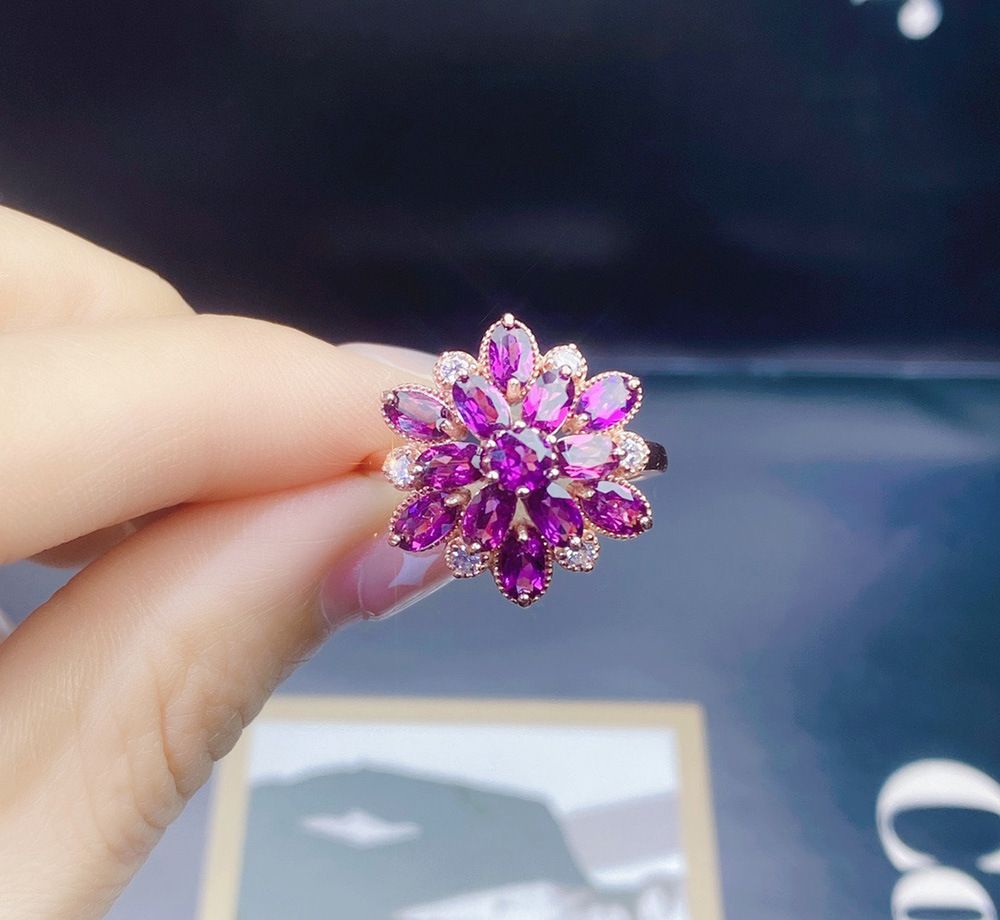 Natural Garnet Purple Tooth Black Luxury Umbrella Ring - Grocery