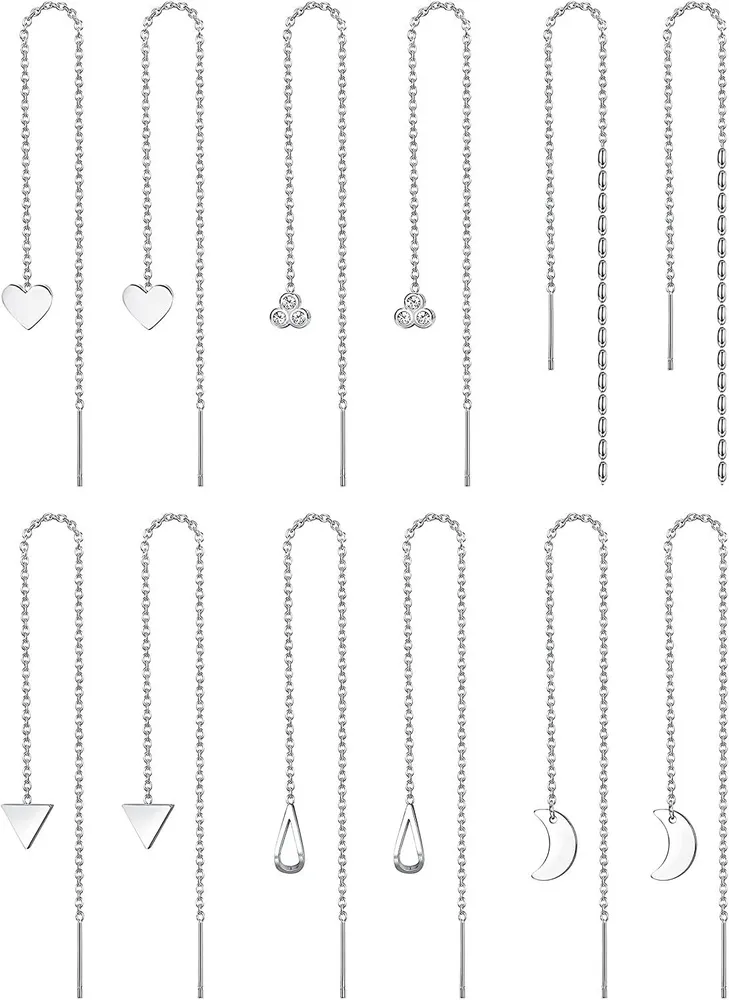 6 Pairs Stainless Threader Chain Tassel Dangle Earrings for Women Wave Ball Twist Shape Minimalist Long Chain Earrings Set - Grocery