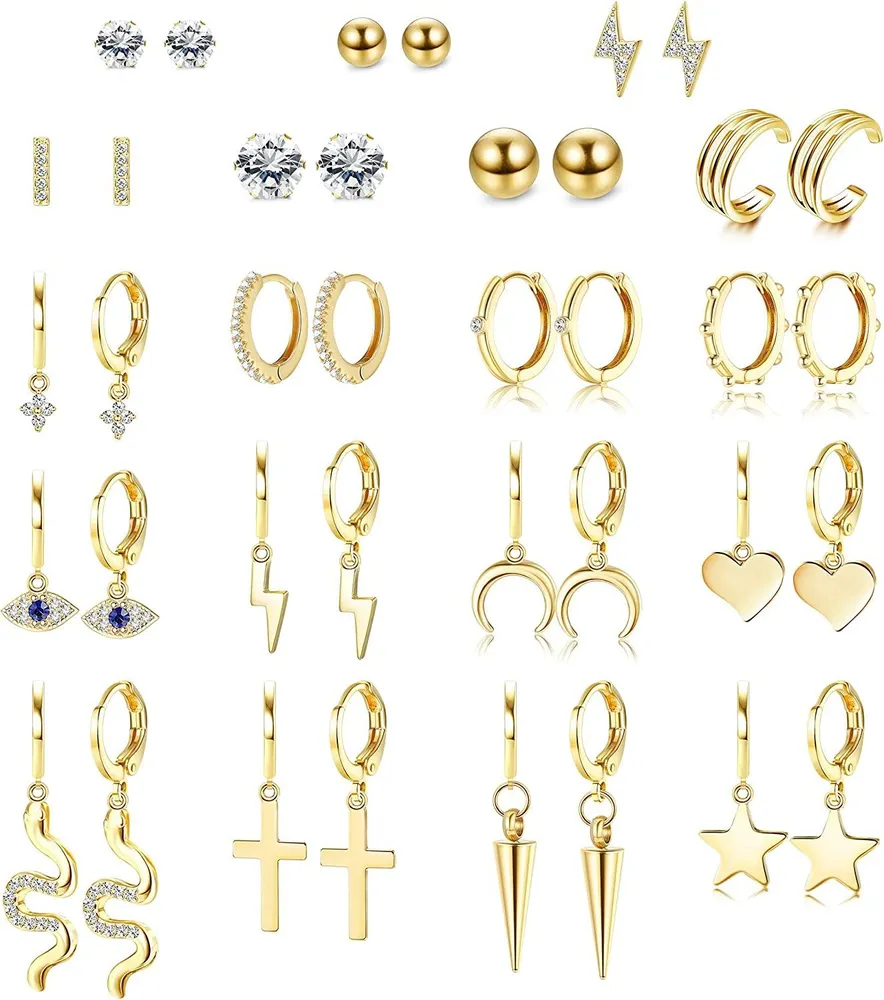 19 Pairs Small Hoop Earrings with Charm Gold/Silver Tone Dangle Earrings Cute Huggie Hoop Earrings Set for Women - Grocery