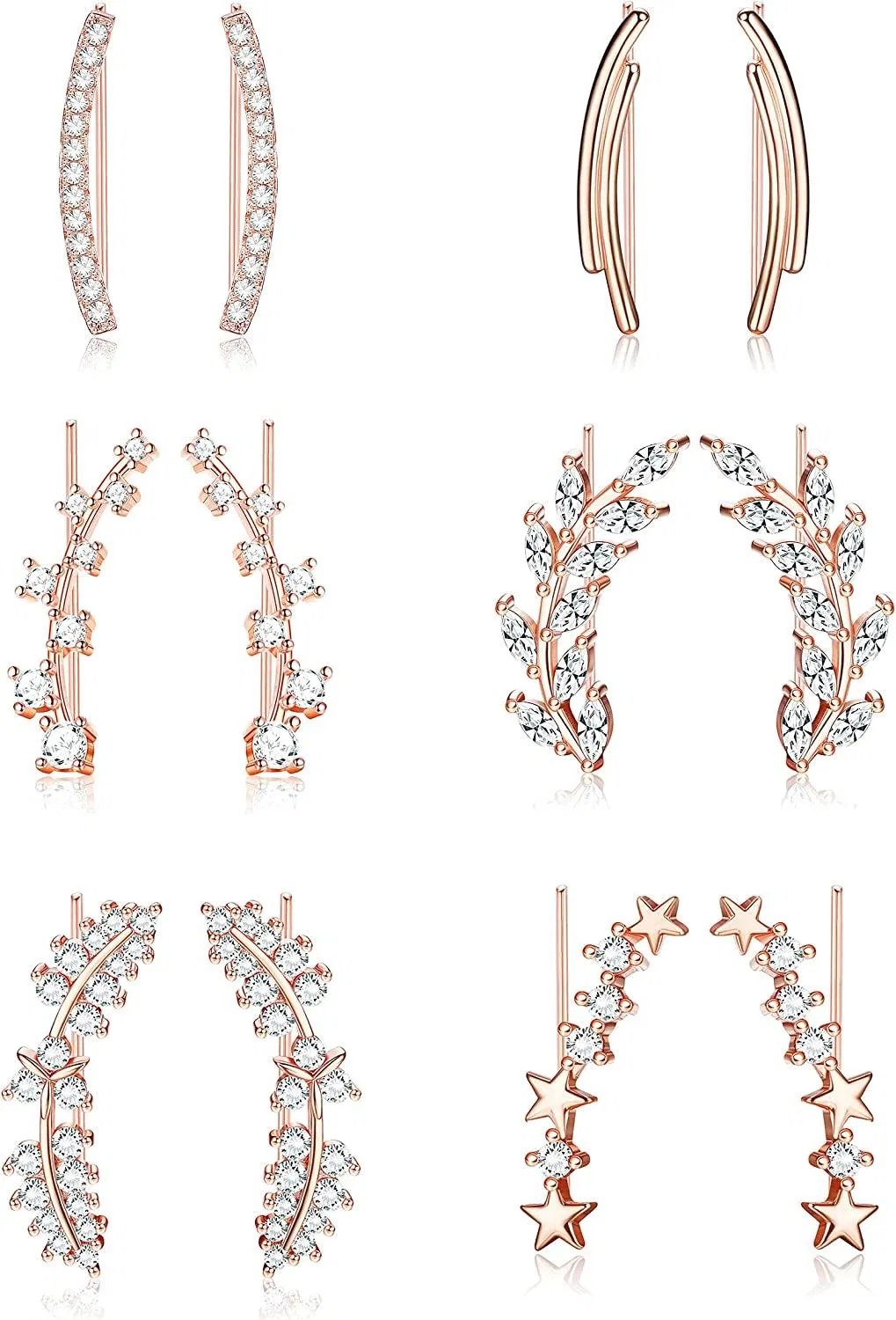6Pairs Ear Cuffs Climber Hoop Earring CZ Arrow Crawler Stud Earring Jacket for Women - Grocery