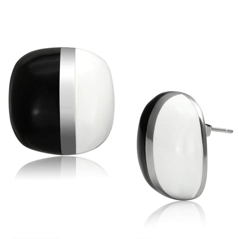 TK898 - High polished (no plating) Stainless Steel Earrings with Epoxy in Multi Color - Grocery