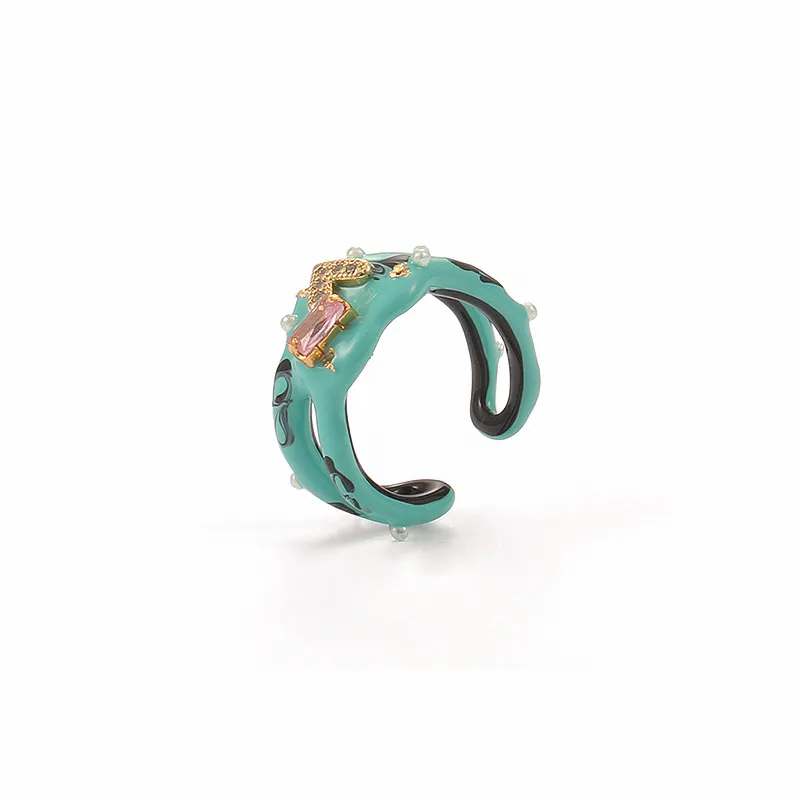 Women's Handmade Oil Drip Zircon Pearl Ring Bracelet - Grocery