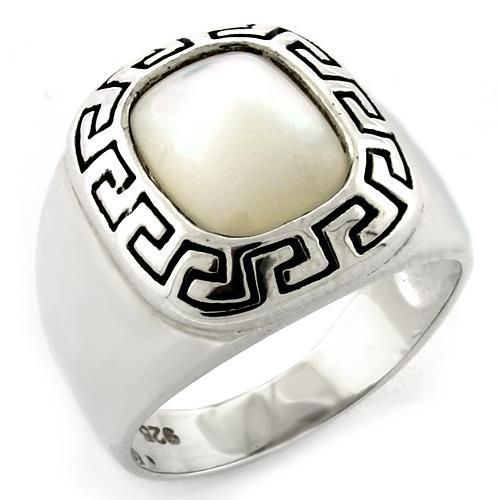 LOAS1108 - High-Polished 925 Sterling Silver Ring with Precious Stone Conch in White - Grocery