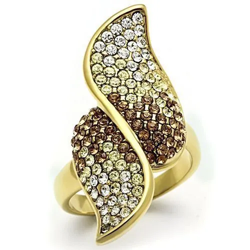 GL304 - IP Gold(Ion Plating) Brass Ring with Top Grade Crystal in Multi Color - Grocery