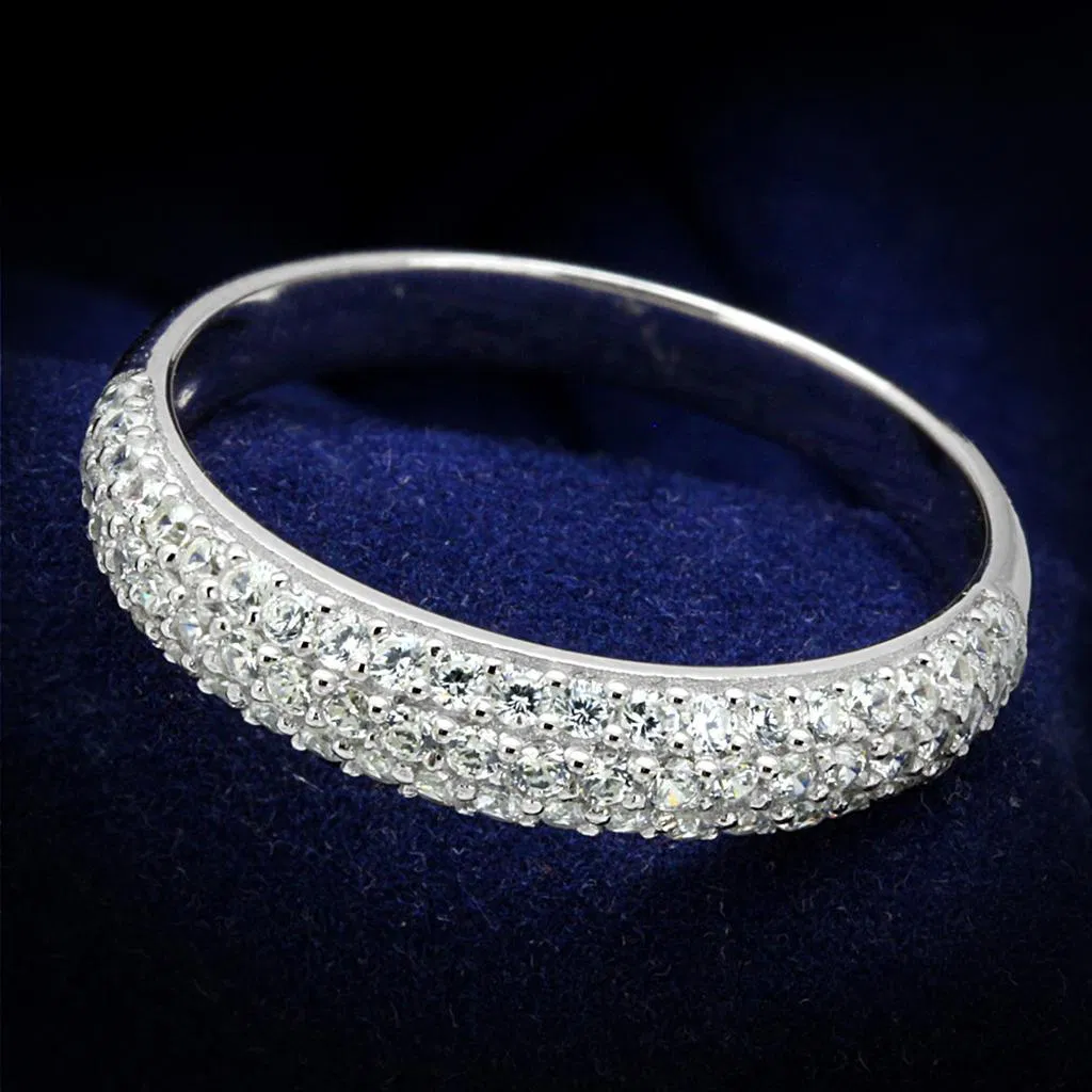 TS535 - Rhodium 925 Sterling Silver Ring with AAA Grade CZ in Clear - Grocery