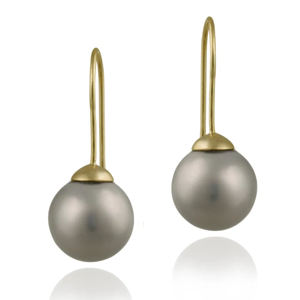 18K Gold over Sterling Silver 12mm Gray Shell Pearl Drop Earrings - Grocery