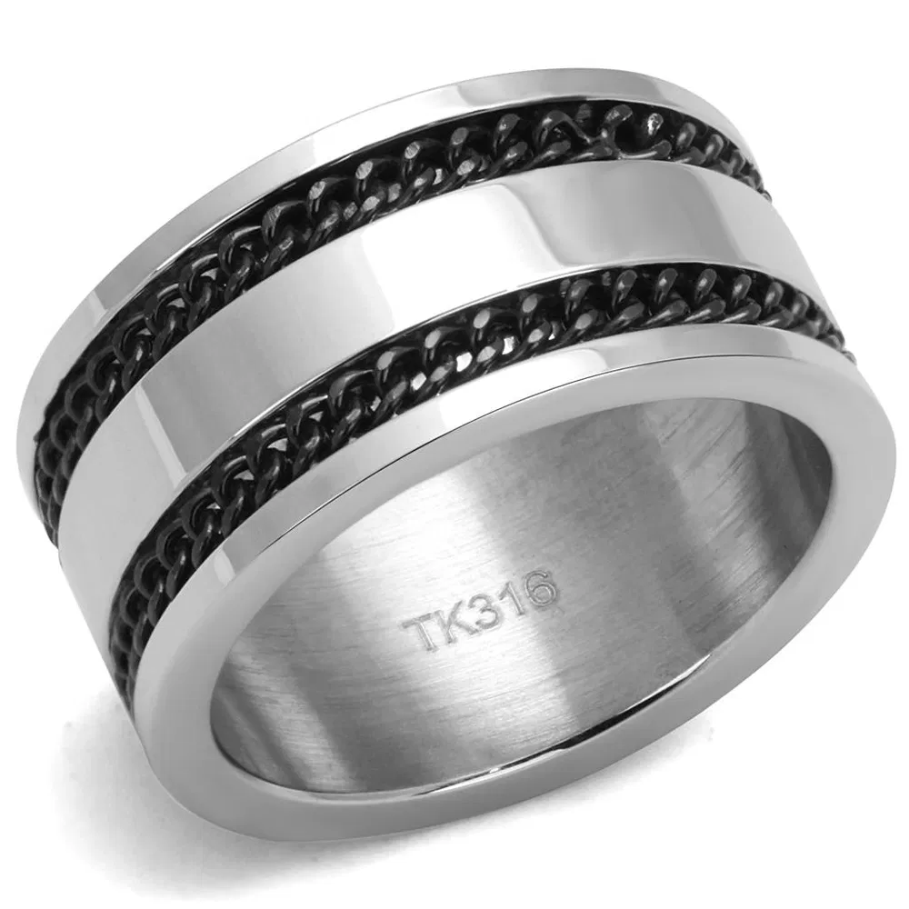 TK2927 - High polished (no plating) Stainless Steel Ring with Epoxy in Jet - Grocery