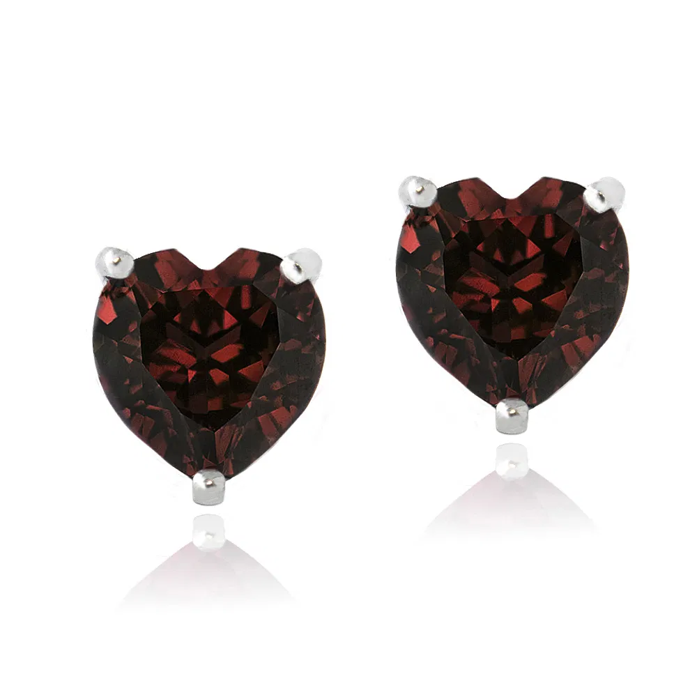 Sterling Silver 3ct Garnet Heart Stud Earrings, 7mm - Grocery