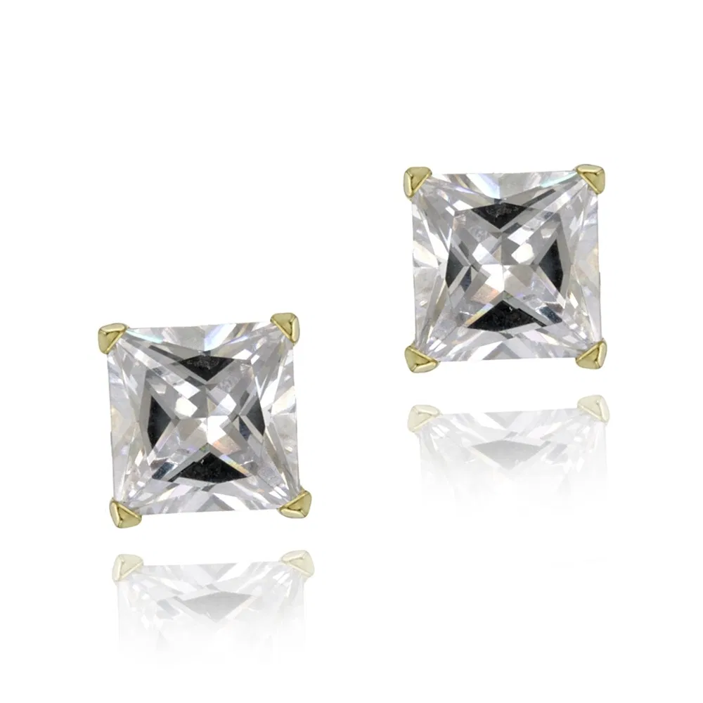 18K Gold Plated CZ Square Stud Earrings, 6mm - Grocery