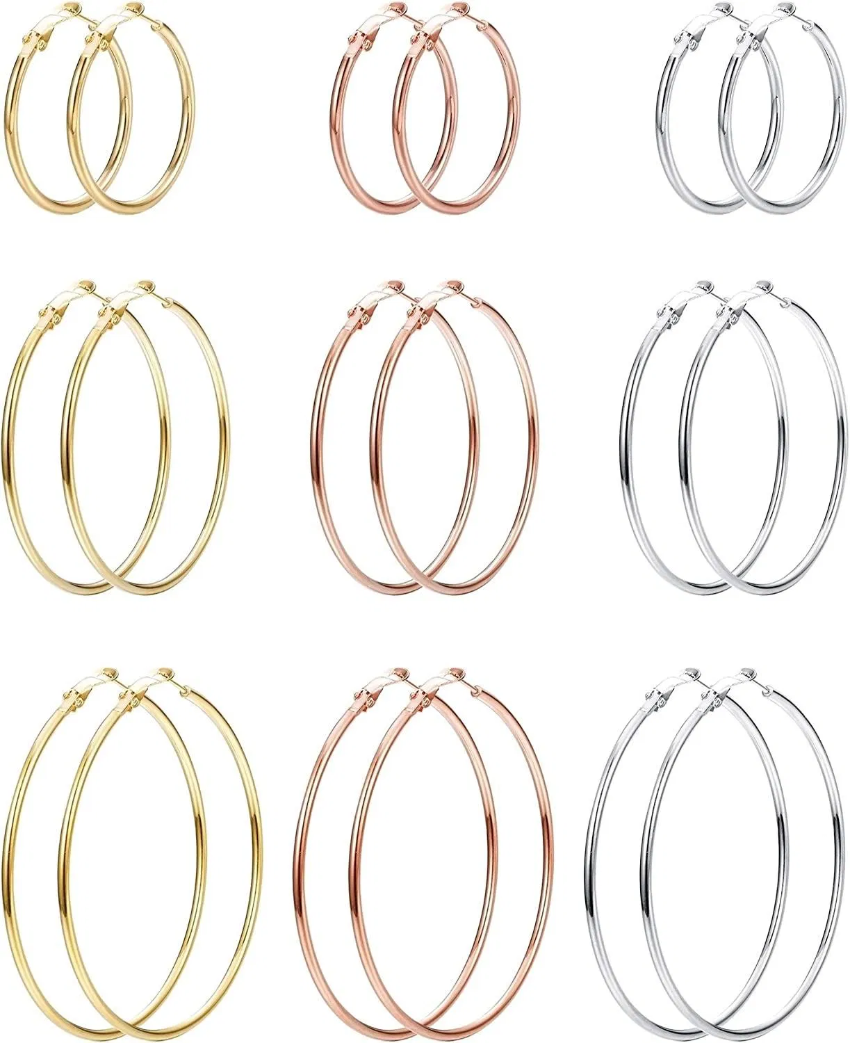 9 Pairs Stainless Gold Hoop Earrings For Women Big Large Hoops Gold Plated Earrings Chic Fashion 30mm-50mm - Grocery