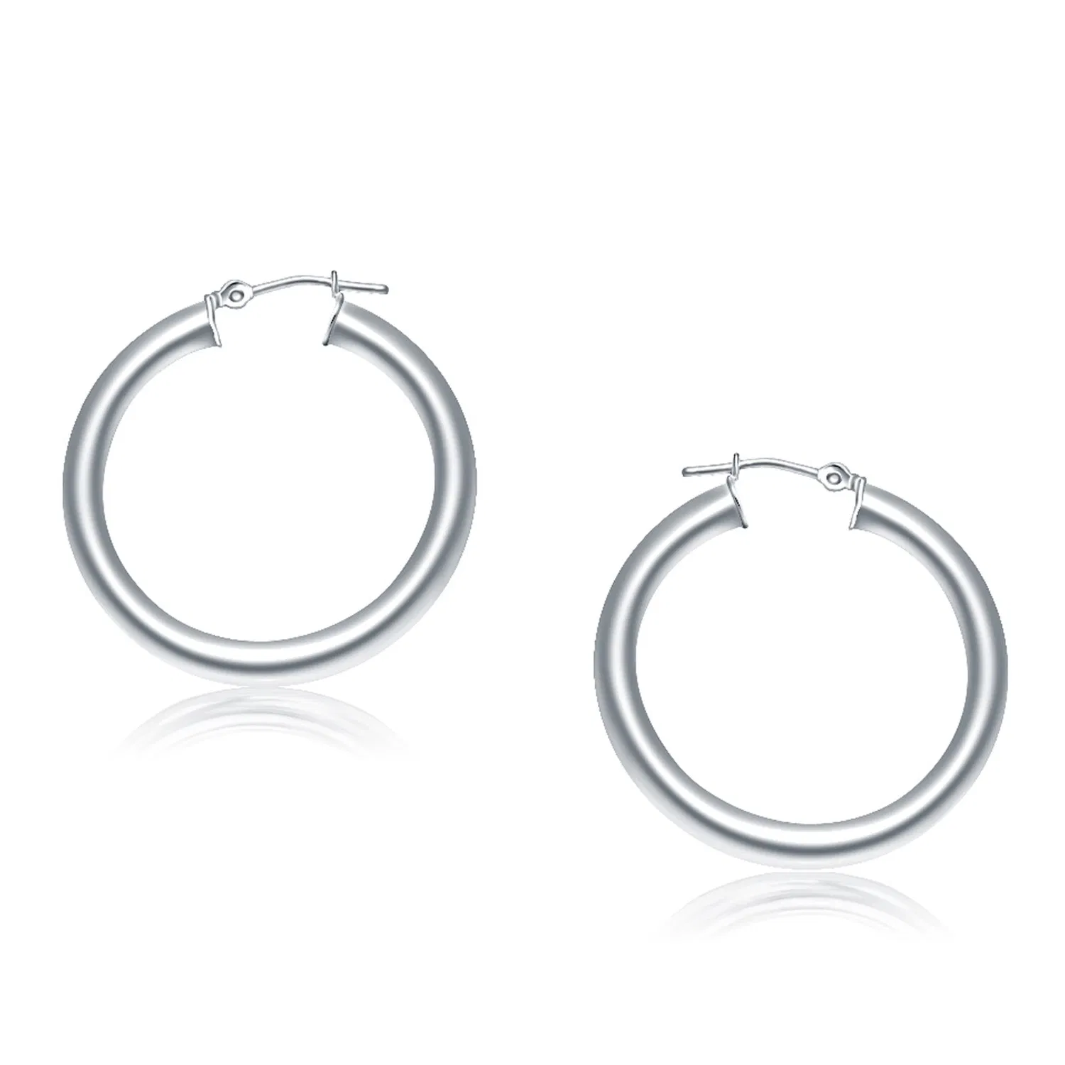 14k White Gold Polished Hoop Earrings (4x30mm) - Grocery