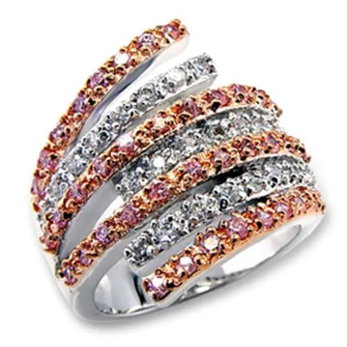 60207 - Rose Gold + Rhodium Brass Ring with AAA Grade CZ in Rose - Grocery