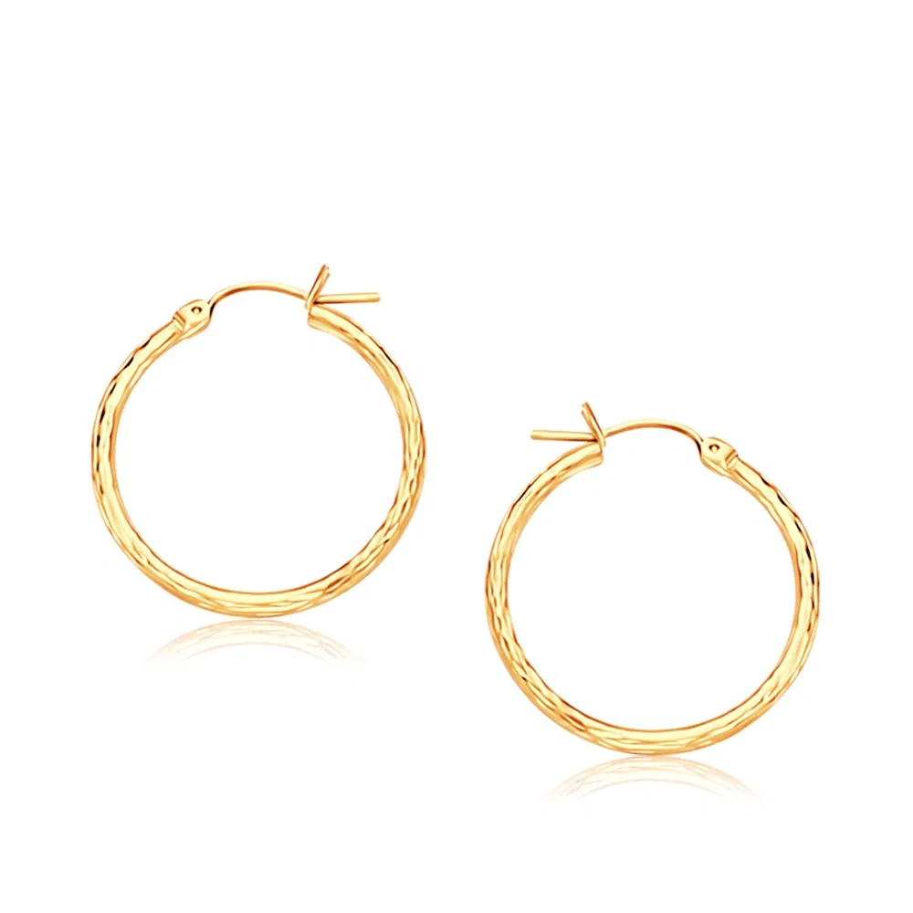 14k Yellow Gold Slender Hoop Earring with Diamond-Cut Finish (25mm Diameter) - Grocery