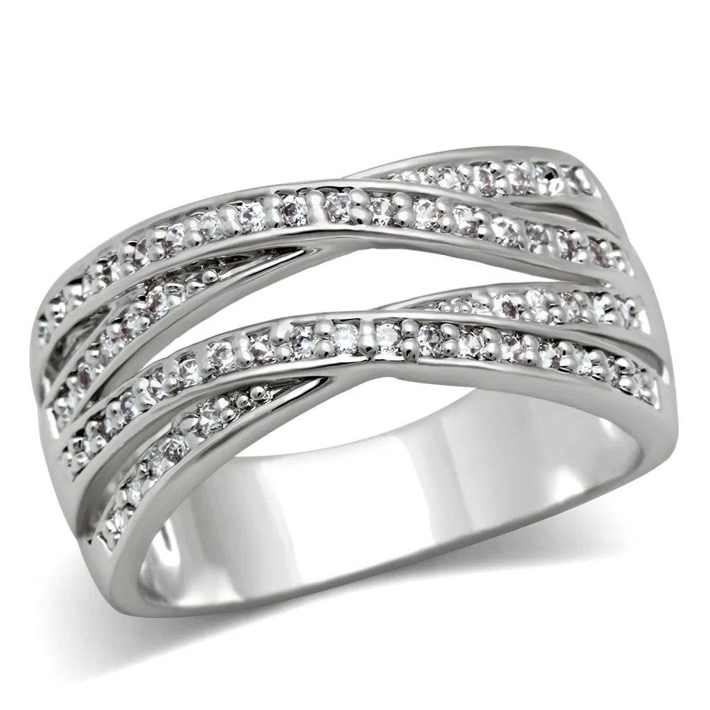 3W131 - Rhodium Brass Ring with AAA Grade CZ in Clear - Grocery
