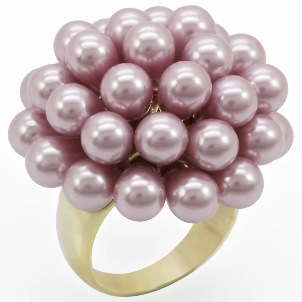 1W051 - Gold Brass Ring with Synthetic Pearl in Light Amethyst - Grocery