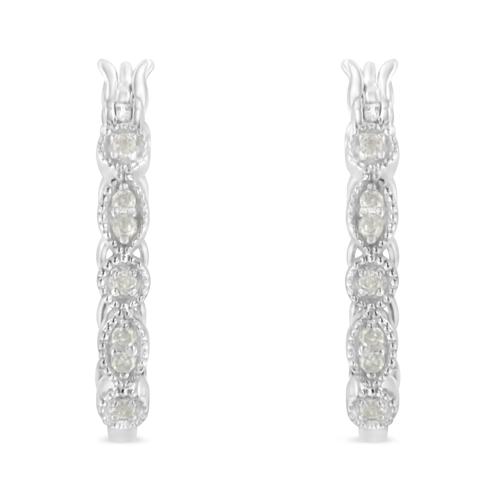 .925 Sterling Silver 1/6 cttw Diamond Milgrain Hoop Earring (I-J Color, I3 Clarity) - Grocery