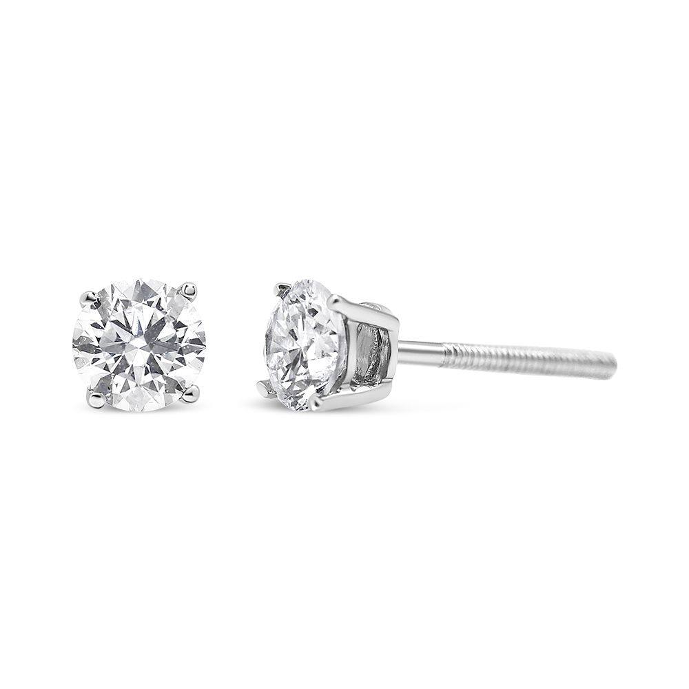14K White Gold 1/2 Cttw 4-Prong Set Lab Grown Solitaire Diamond Push Back Stud Earrings (F-G Color, VS2-SI1 Clarity) - Grocery