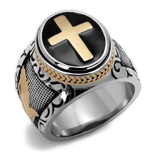 TK2623 - Two-Tone IP Rose Gold Stainless Steel Ring with Epoxy in Jet - Grocery